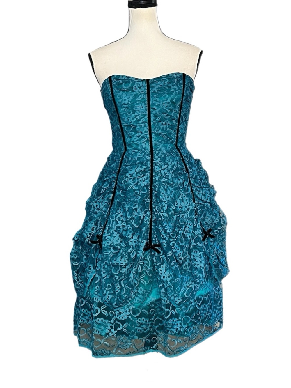 Vintage Betsey Johnson Evening Sheer Lace & Bows Medieval Rococo Cupcake Dress